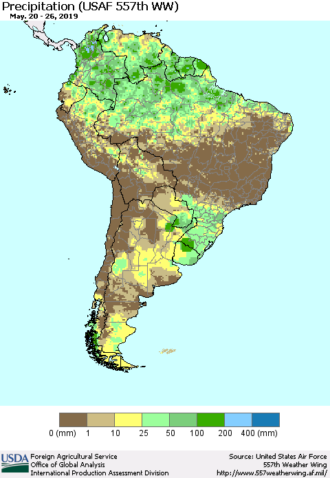 South America Precipitation (USAF 557th WW) Thematic Map For 5/20/2019 - 5/26/2019