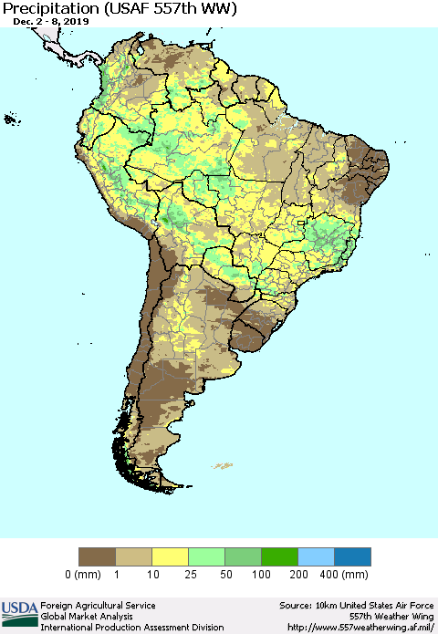 South America Precipitation (USAF 557th WW) Thematic Map For 12/2/2019 - 12/8/2019