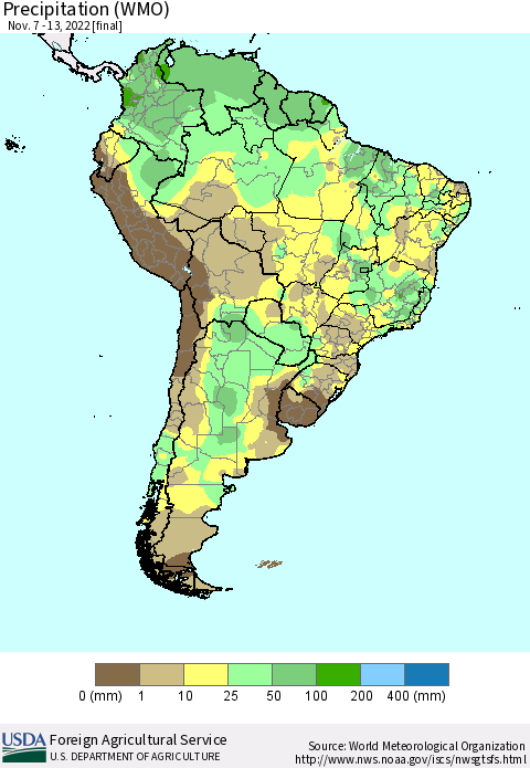 South America Precipitation (WMO) Thematic Map For 11/7/2022 - 11/13/2022
