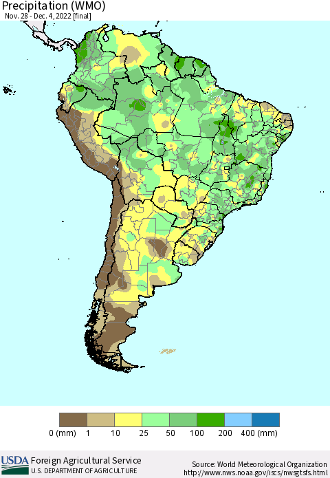 South America Precipitation (WMO) Thematic Map For 11/28/2022 - 12/4/2022