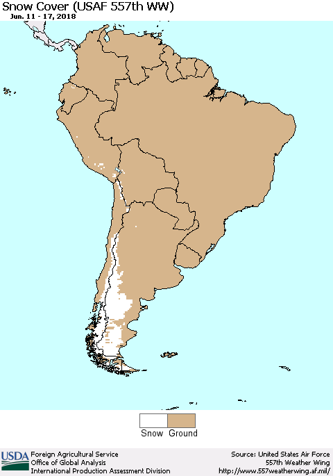 South America Snow Cover (USAF 557th WW) Thematic Map For 6/11/2018 - 6/17/2018