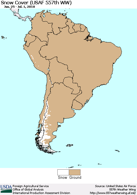South America Snow Cover (USAF 557th WW) Thematic Map For 6/25/2018 - 7/1/2018