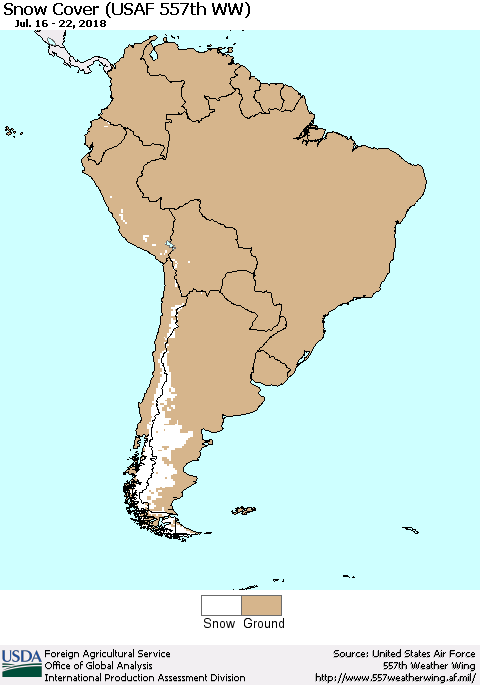 South America Snow Cover (USAF 557th WW) Thematic Map For 7/16/2018 - 7/22/2018