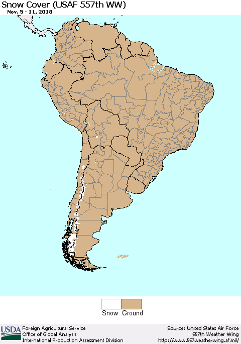 South America Snow Cover (USAF 557th WW) Thematic Map For 11/5/2018 - 11/11/2018