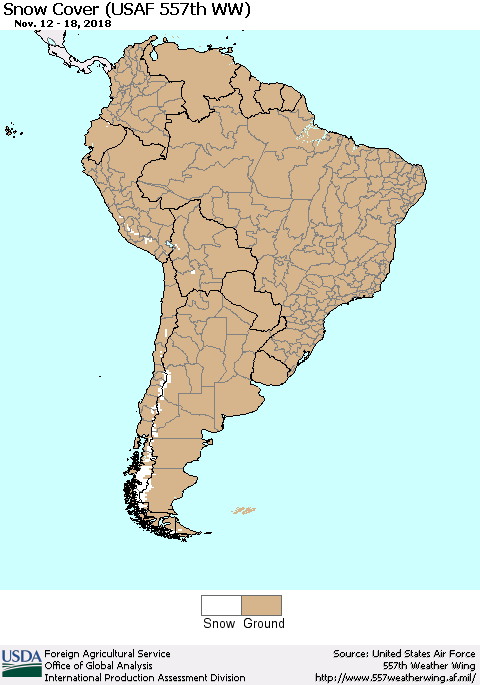 South America Snow Cover (USAF 557th WW) Thematic Map For 11/12/2018 - 11/18/2018