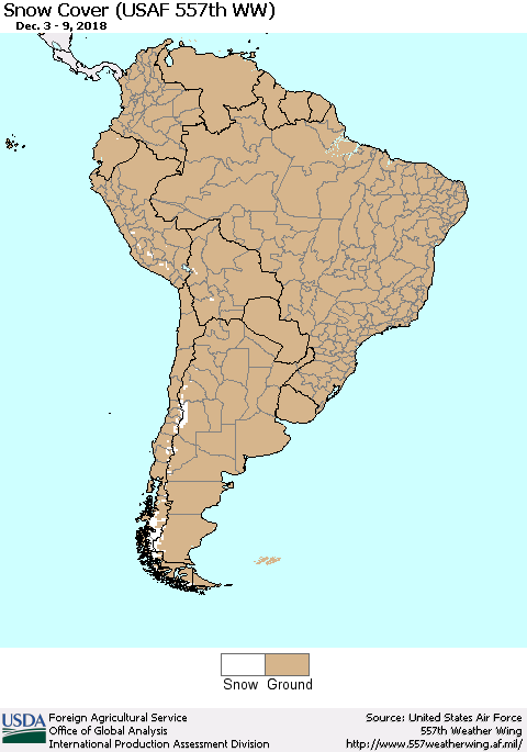 South America Snow Cover (USAF 557th WW) Thematic Map For 12/3/2018 - 12/9/2018