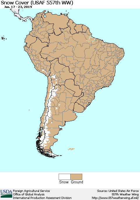 South America Snow Cover (USAF 557th WW) Thematic Map For 6/17/2019 - 6/23/2019