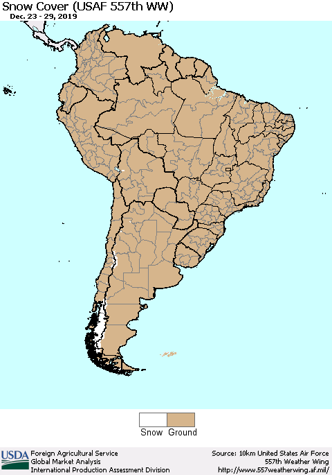 South America Snow Cover (USAF 557th WW) Thematic Map For 12/23/2019 - 12/29/2019