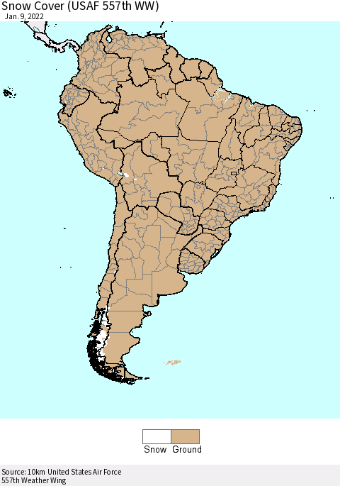 South America Snow Cover (USAF 557th WW) Thematic Map For 1/3/2022 - 1/9/2022