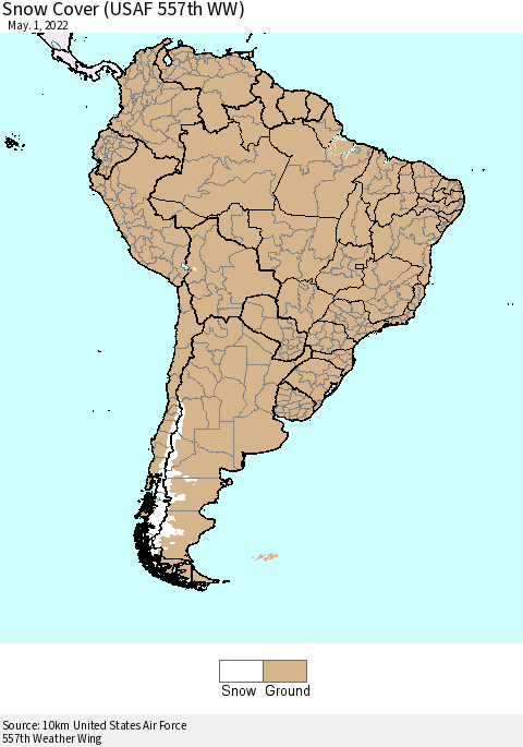 South America Snow Cover (USAF 557th WW) Thematic Map For 4/25/2022 - 5/1/2022