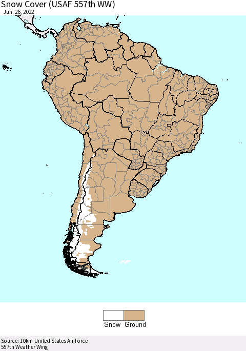 South America Snow Cover (USAF 557th WW) Thematic Map For 6/20/2022 - 6/26/2022