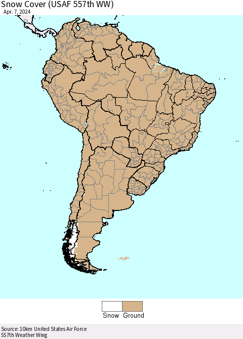 South America Snow Cover (USAF 557th WW) Thematic Map For 4/1/2024 - 4/7/2024