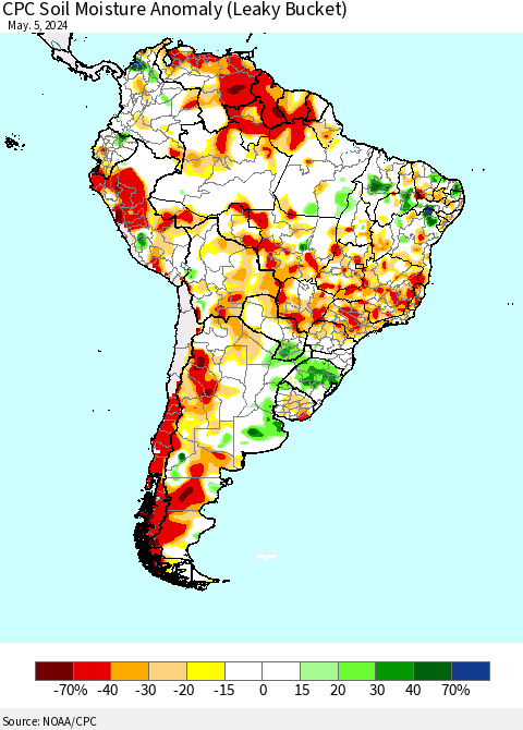 South America CPC Soil Moisture Anomaly (Leaky Bucket) Thematic Map For 5/1/2024 - 5/5/2024