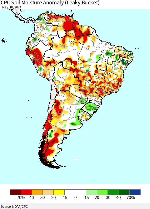 South America CPC Soil Moisture Anomaly (Leaky Bucket) Thematic Map For 5/6/2024 - 5/10/2024