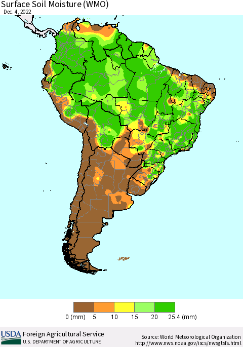 South America Surface Soil Moisture (WMO) Thematic Map For 11/28/2022 - 12/4/2022