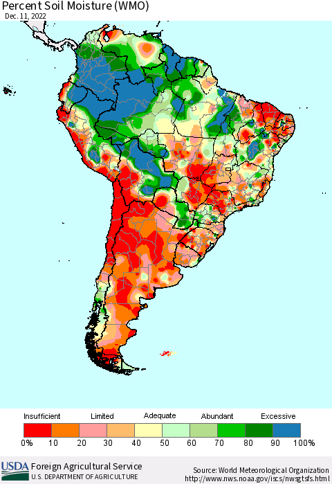 South America Percent Soil Moisture (WMO) Thematic Map For 12/5/2022 - 12/11/2022