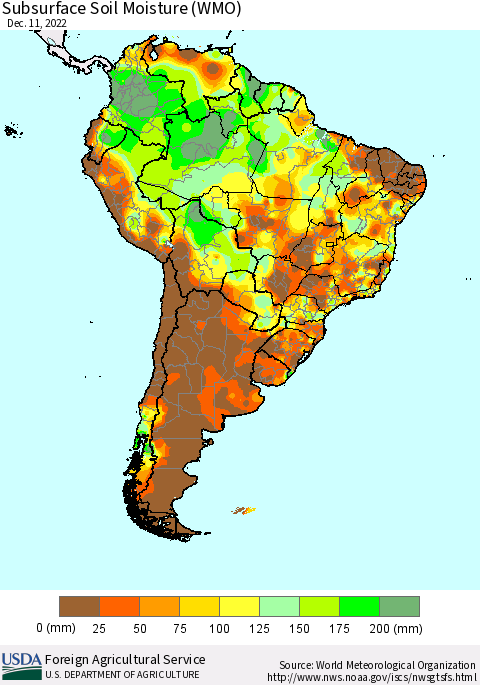 South America Subsurface Soil Moisture (WMO) Thematic Map For 12/5/2022 - 12/11/2022