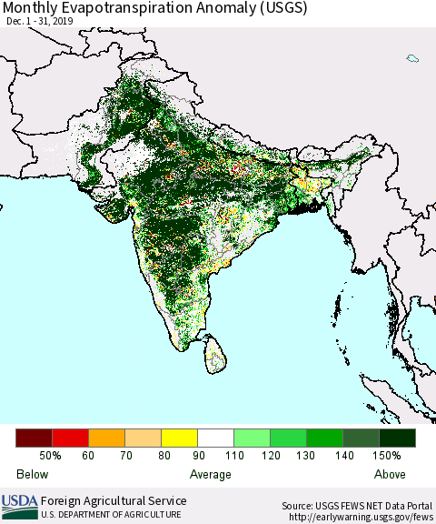 Southern Asia Monthly Evapotranspiration Anomaly (USGS) Thematic Map For 12/1/2019 - 12/31/2019