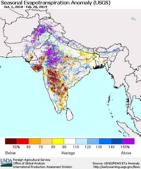 Southern Asia Seasonal Evapotranspiration Anomaly (USGS) Thematic Map For 10/1/2018 - 2/28/2019
