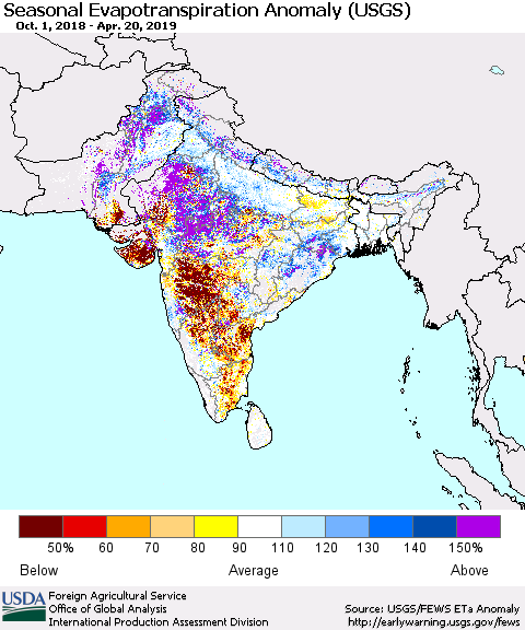 Southern Asia Seasonal Evapotranspiration Anomaly (USGS) Thematic Map For 10/1/2018 - 4/20/2019