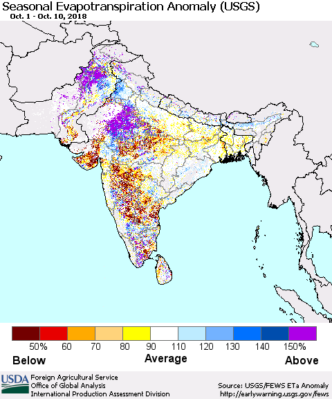 Southern Asia Seasonal Evapotranspiration Anomaly (USGS) Thematic Map For 10/1/2018 - 10/10/2018