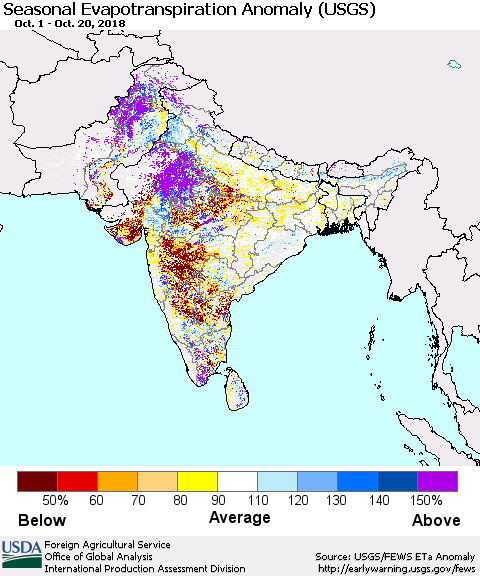 Southern Asia Seasonal Evapotranspiration Anomaly (USGS) Thematic Map For 10/1/2018 - 10/20/2018
