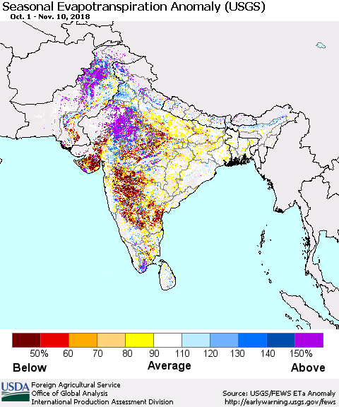 Southern Asia Seasonal Evapotranspiration Anomaly (USGS) Thematic Map For 10/1/2018 - 11/10/2018