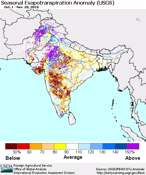 Southern Asia Seasonal Evapotranspiration Anomaly (USGS) Thematic Map For 10/1/2018 - 11/20/2018