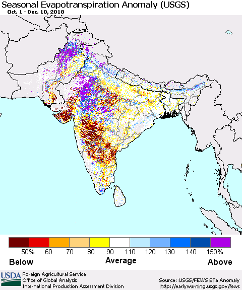 Southern Asia Seasonal Evapotranspiration Anomaly (USGS) Thematic Map For 10/1/2018 - 12/10/2018