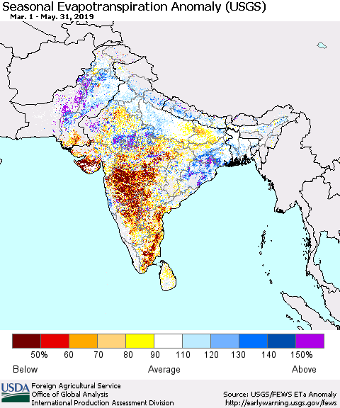 Southern Asia Seasonal Actual Evapotranspiration Anomaly (USGS) Thematic Map For 5/1/2019 - 5/31/2019