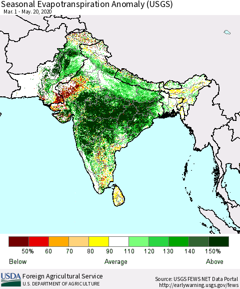 Southern Asia Seasonal Actual Evapotranspiration Anomaly (USGS) Thematic Map For 5/1/2020 - 5/20/2020