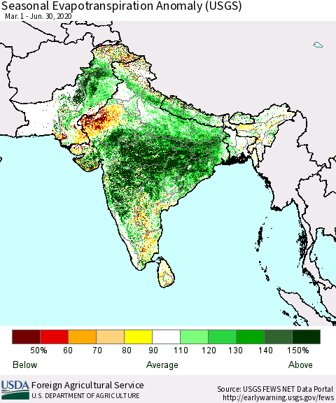 Southern Asia Seasonal Actual Evapotranspiration Anomaly (USGS) Thematic Map For 5/1/2020 - 6/30/2020
