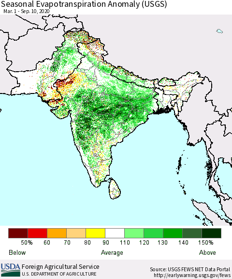 Southern Asia Seasonal Actual Evapotranspiration Anomaly (USGS) Thematic Map For 5/1/2020 - 9/10/2020