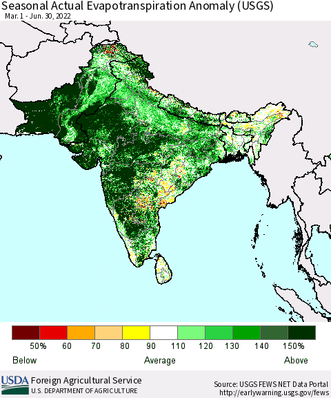 Southern Asia Seasonal Actual Evapotranspiration Anomaly (USGS) Thematic Map For 5/1/2022 - 6/30/2022