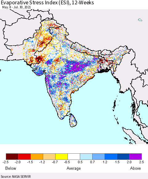 Southern Asia Evaporative Stress Index (ESI), 12-Weeks Thematic Map For 7/26/2021 - 8/1/2021