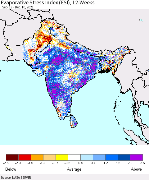 Southern Asia Evaporative Stress Index (ESI), 12-Weeks Thematic Map For 12/6/2021 - 12/12/2021