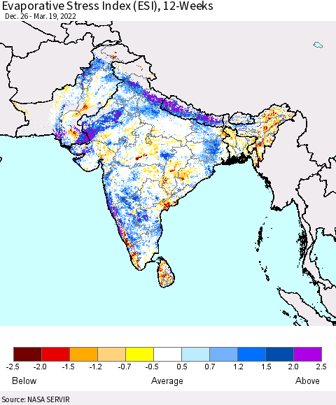 Southern Asia Evaporative Stress Index (ESI), 12-Weeks Thematic Map For 3/14/2022 - 3/20/2022