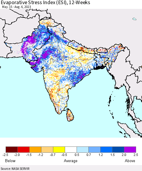 Southern Asia Evaporative Stress Index (ESI), 12-Weeks Thematic Map For 7/31/2023 - 8/6/2023
