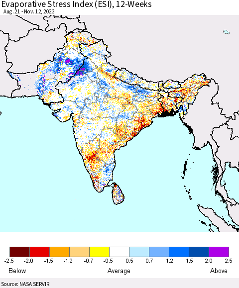 Southern Asia Evaporative Stress Index (ESI), 12-Weeks Thematic Map For 11/6/2023 - 11/12/2023
