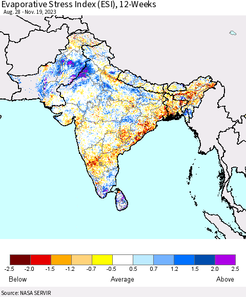 Southern Asia Evaporative Stress Index (ESI), 12-Weeks Thematic Map For 11/13/2023 - 11/19/2023