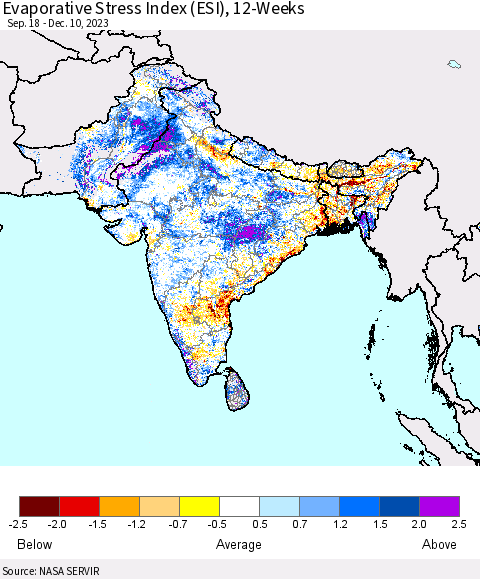 Southern Asia Evaporative Stress Index (ESI), 12-Weeks Thematic Map For 12/4/2023 - 12/10/2023