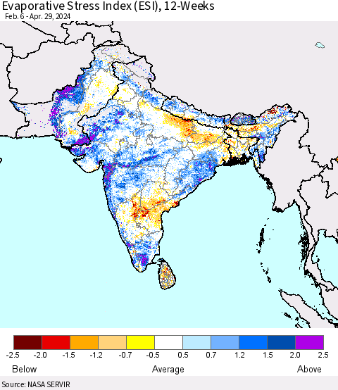 Southern Asia Evaporative Stress Index (ESI), 12-Weeks Thematic Map For 4/29/2024 - 5/5/2024