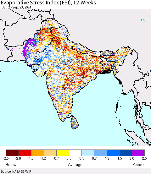 Southern Asia Evaporative Stress Index (ESI), 12-Weeks Thematic Map For 9/23/2024 - 9/29/2024
