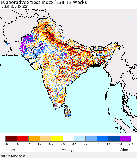 Southern Asia Evaporative Stress Index (ESI), 12-Weeks Thematic Map For 9/30/2024 - 10/6/2024