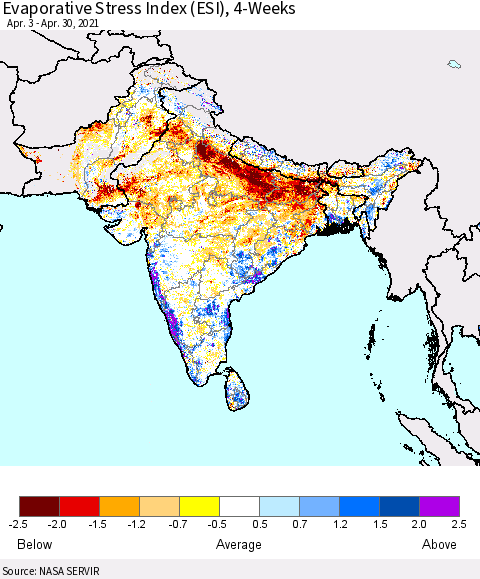 Southern Asia Evaporative Stress Index (ESI), 4-Weeks Thematic Map For 4/26/2021 - 5/2/2021