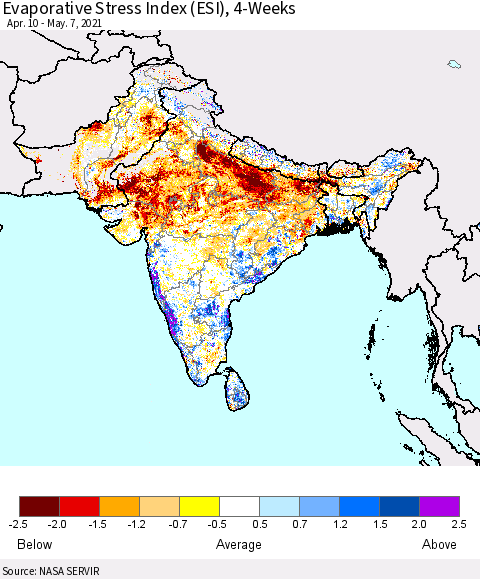 Southern Asia Evaporative Stress Index (ESI), 4-Weeks Thematic Map For 5/3/2021 - 5/9/2021