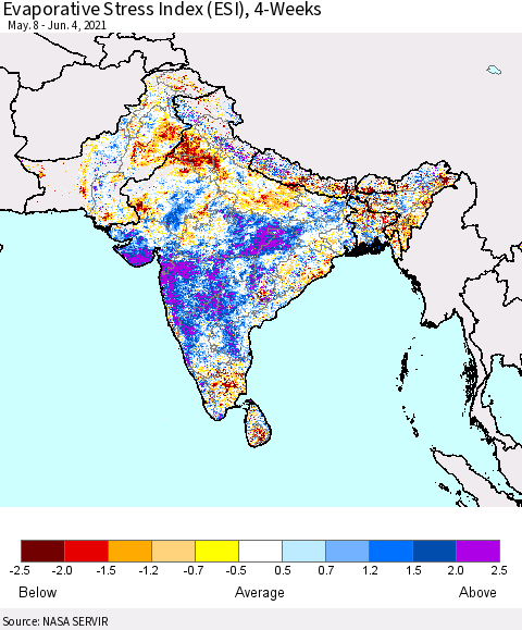 Southern Asia Evaporative Stress Index (ESI), 4-Weeks Thematic Map For 5/31/2021 - 6/6/2021