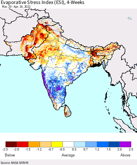 Southern Asia Evaporative Stress Index (ESI), 4-Weeks Thematic Map For 4/11/2022 - 4/17/2022
