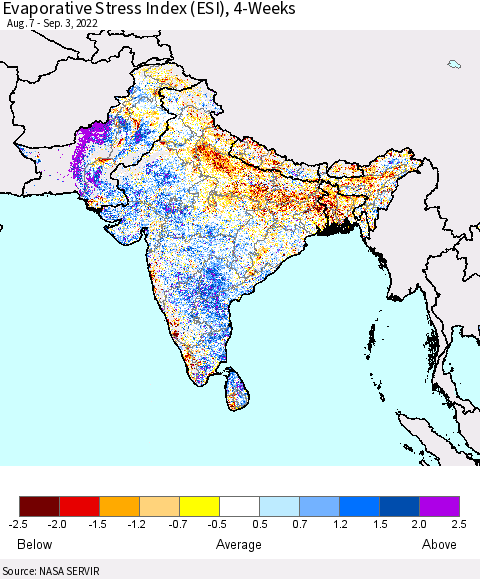 Southern Asia Evaporative Stress Index (ESI), 4-Weeks Thematic Map For 8/29/2022 - 9/4/2022