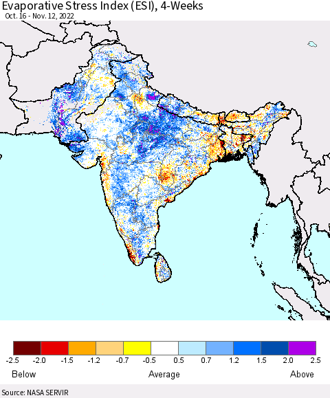 Southern Asia Evaporative Stress Index (ESI), 4-Weeks Thematic Map For 11/7/2022 - 11/13/2022
